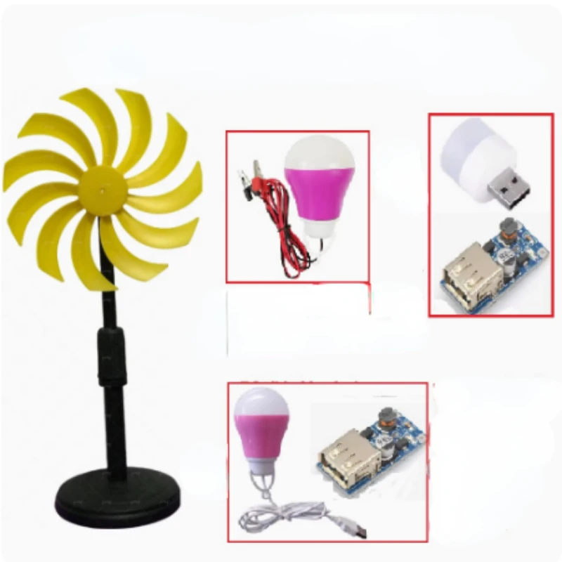 

Small Wind Turbine Generator Micro Motor Power Electricity Fan Blades Model LED Light DIY Kits for Experiment Power Generation