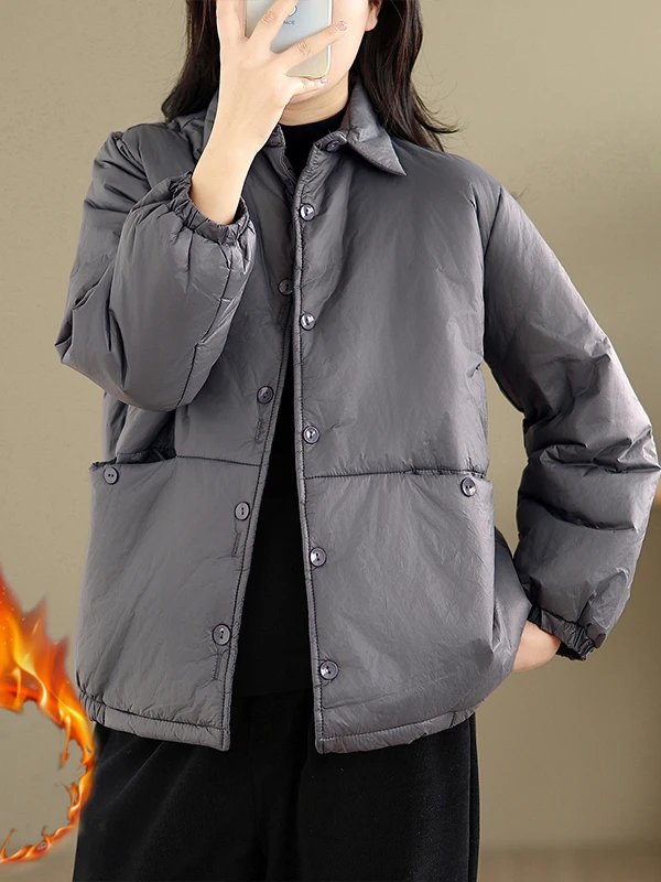 Casual Loose Collar Pure Color Patchwork irt Women's Winter Thiened Korean Sle Anti-Aging Cotton Jaet Outerwear