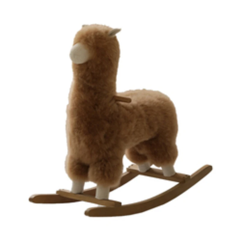 Cashmere Fur Balance Safe Kids Animal Shaped Chair Rocking Horse Soft Toddler Toys Wooden Rocking Animals