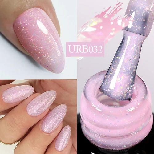 Imagen 2 del producto UR SUGAR-Gel Base de goma con purpurina, barniz de copos de oro rosa camaleón Aurora, esmalte de gel UV semipermanente para remojar, 7ml