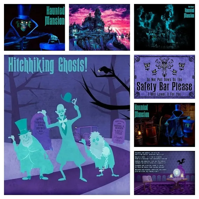 MINISO Disneyland Magic Kingdom Ghosts World Haunted Mansion Attractions Art Posters Home Decor Canvas Painting Murals Prints