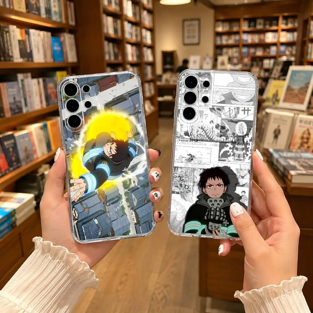 Hype Action F-Fire Force Clear Hard Phone Case For Samsung S25,24,23,22,21,10,9,Ultra,Plus,Lite Transparent Cover