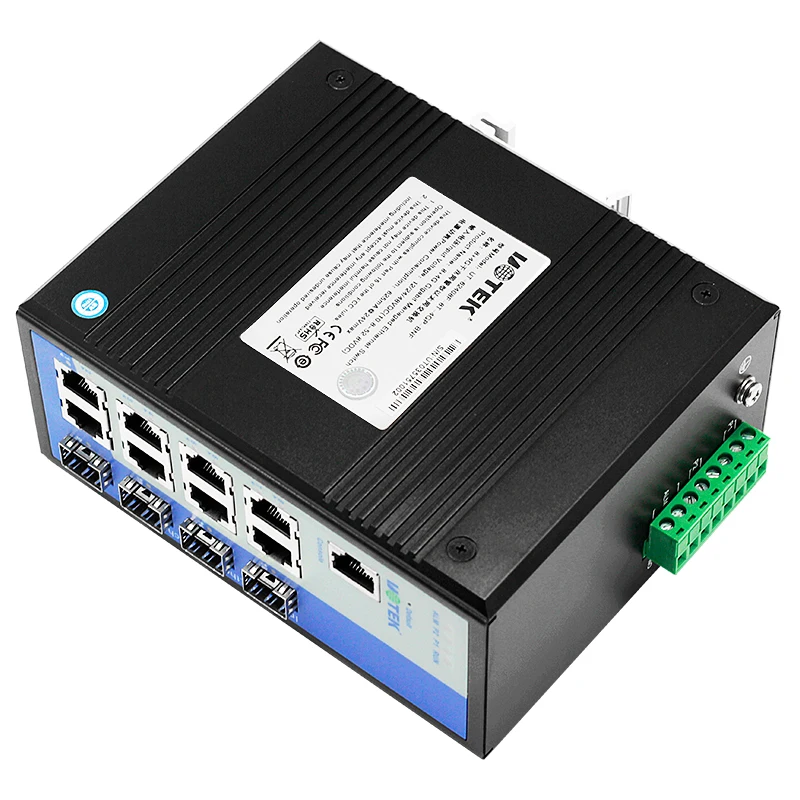

UOTEK 100/1000M 12-портовый управляемый Ethernet-коммутатор с IEEE 802.1Q VLAN Gigabit SFP-порт Коммутатор на DIN-рейку UT-62408F-8T-4GP-BNF