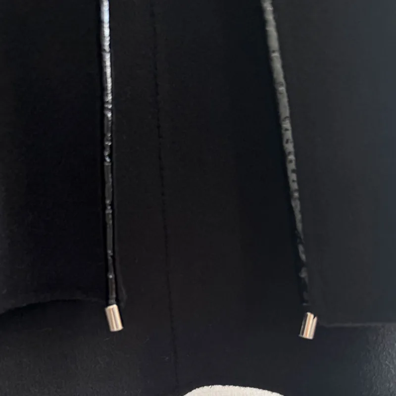 HKSH Herbst Winter Neue frauen Doppelseitige Kaschmir Mantel Patchwork PU Leder Taschen V-ausschnitt Ins Kurze Dicke Jacke HK15968