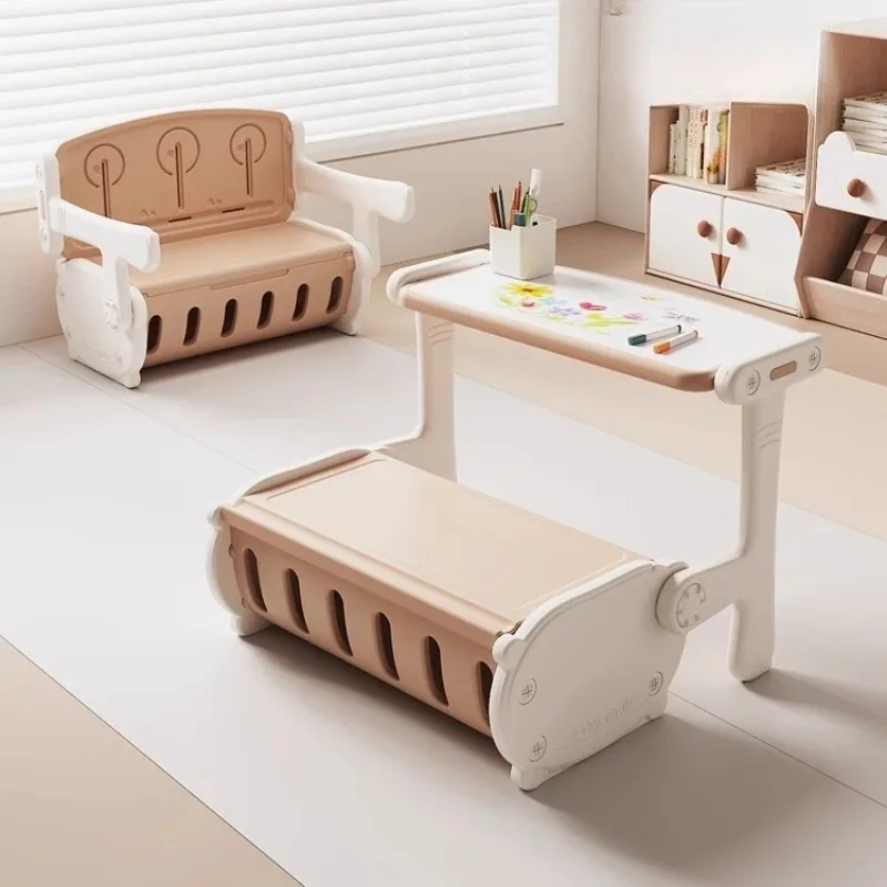 Adjustable Height Foldable Solid Wood Study Desk Playroom Bedroom Storage Easy Assembly