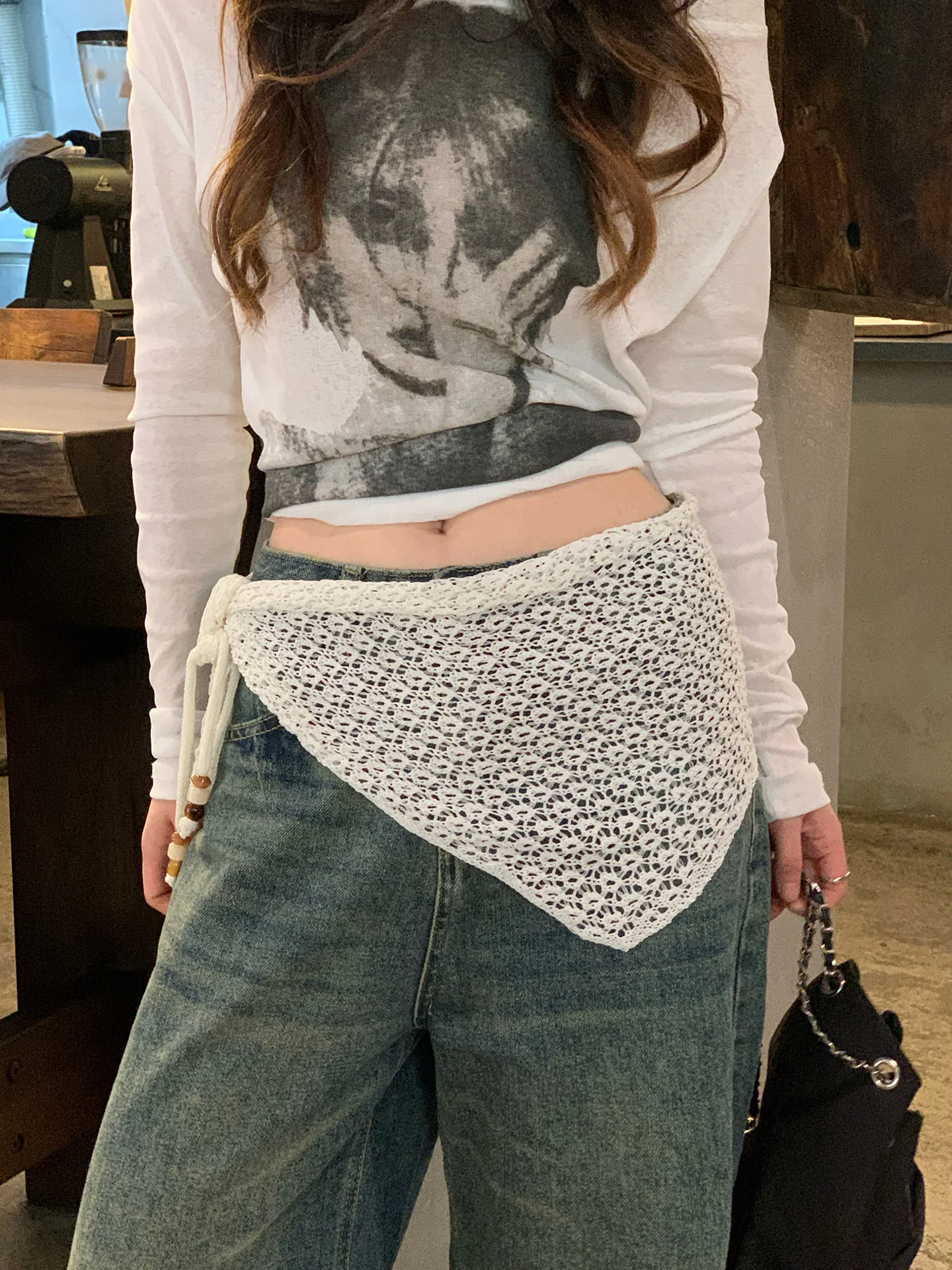 2026 New Hollow out Knitted  Scarf Skirt Curtain Women's High Fashion Semi-Body Skirt Versatile Layering Outerwear