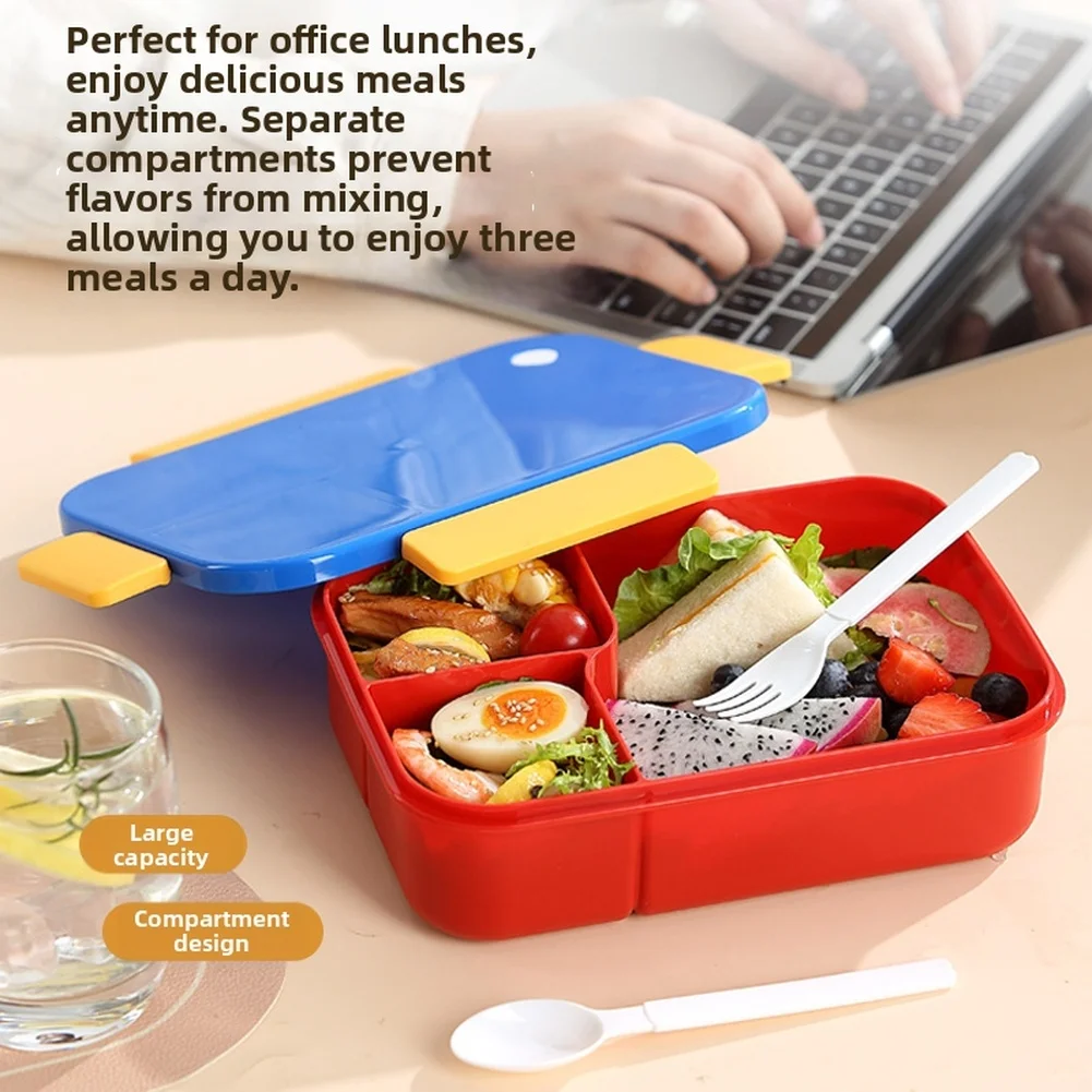 1450ml Microwave Safe 3 Section Lunch Container PP and Silicone Materials Portable for Students Office Workers Daily Meal Carry