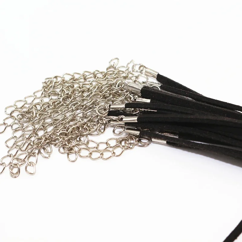 50pcs/lot Adjustable Black Color Faux Suede Leather Necklace Cord With Lobster Clasp 3mm 18inch