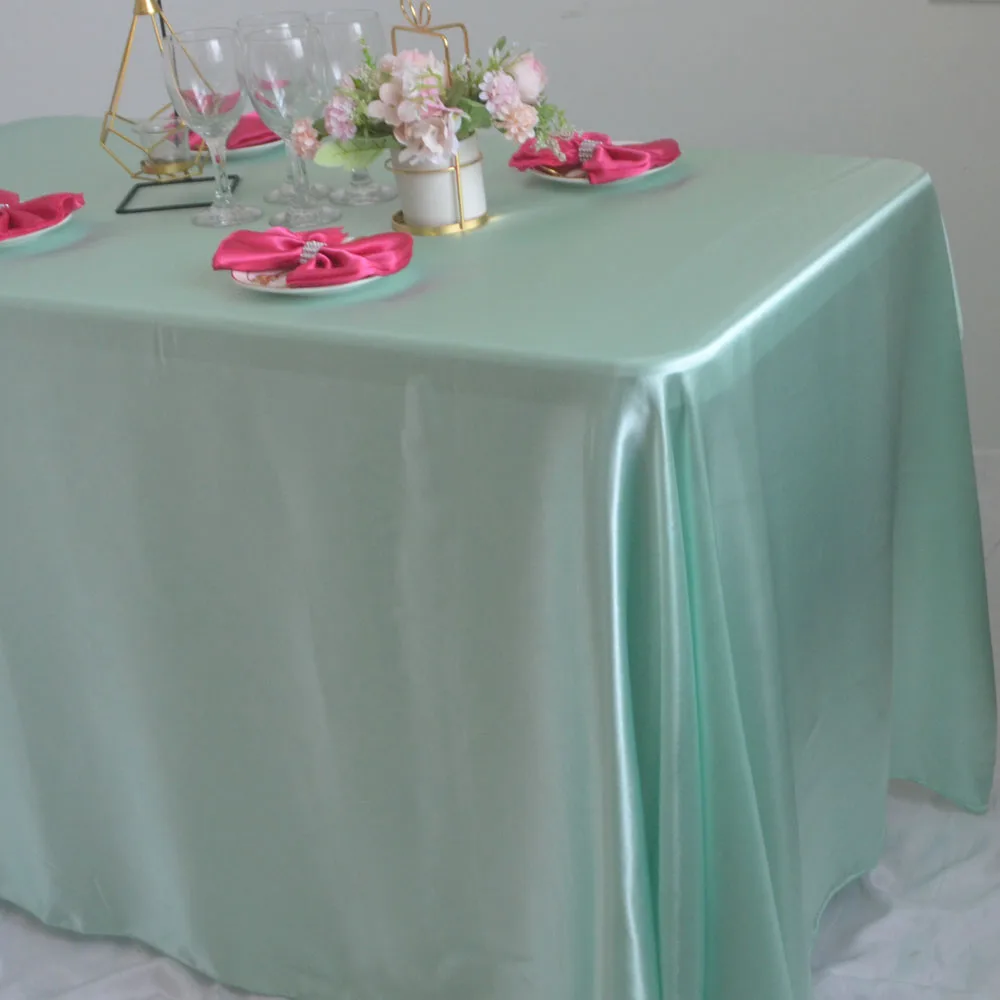 Reusable Satin Tablecloth Wedding Mariage Party Decoration Polyester Picnic Countryard Birthday Christmas Table Cloth White/Blue