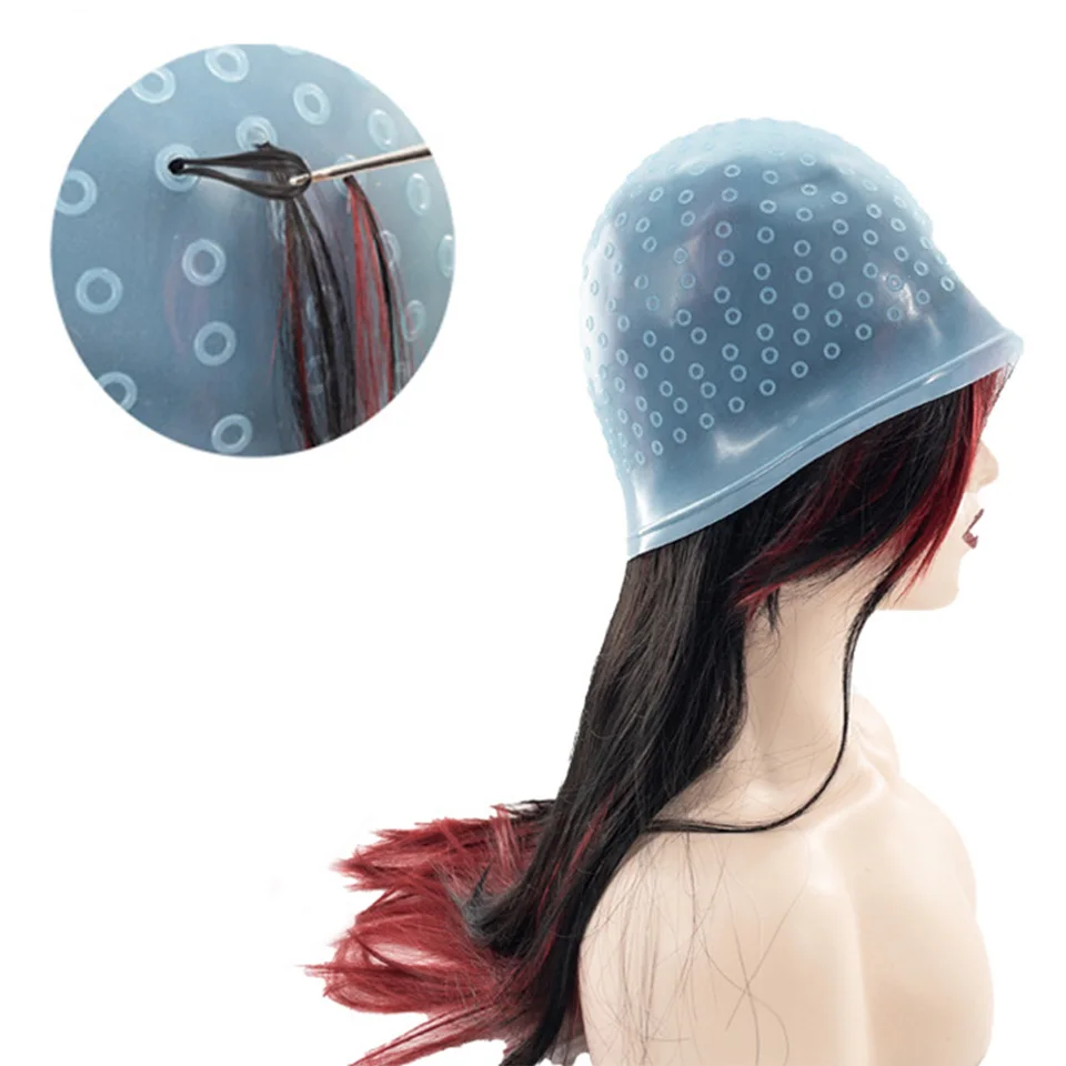 

Highlighting Silicone Cap with Hook Hair Dye Hat Reusable Hair Coloring Frosting Tipping Cap With Metal Needle For Beauty Salon