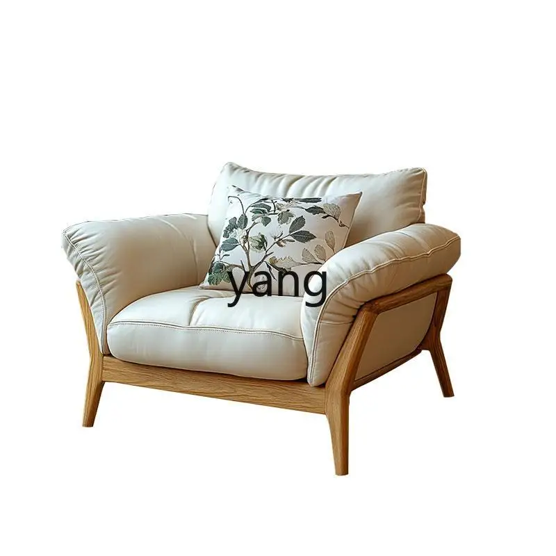 LH new Chinese walnut leather sofa chair single solid wood recliner living room balcony light luxury