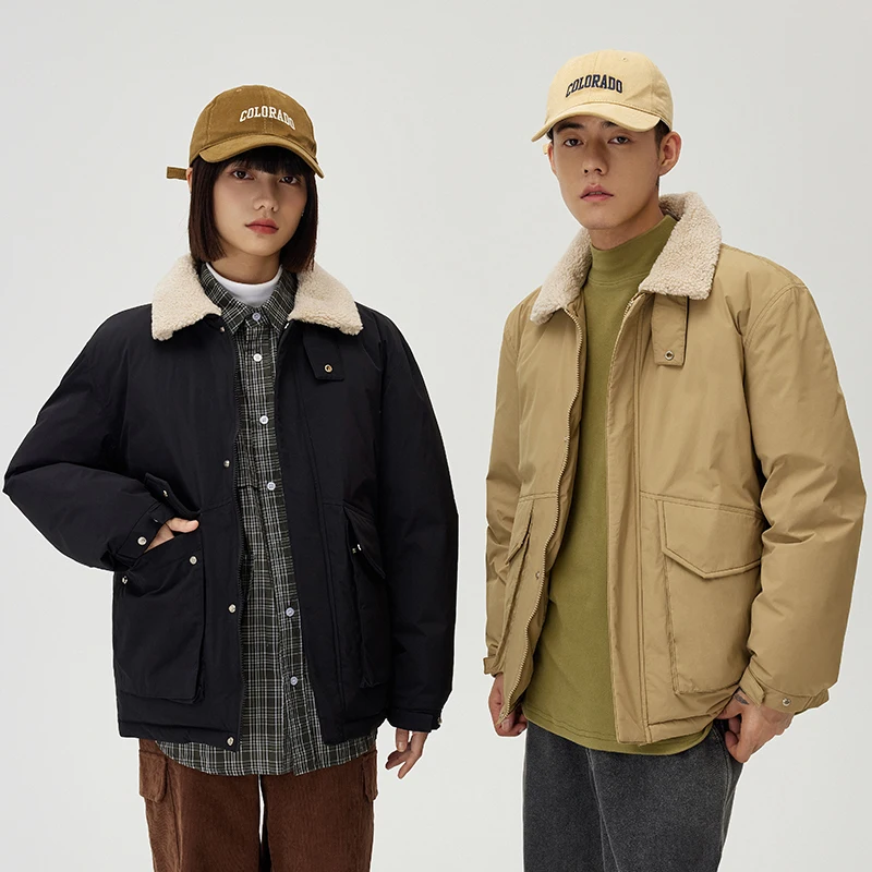 

Новинка 2025 года, короткий пуховик унисекс с воротником с лацканами, свободный крой, 90% белый утиный пух, модная повседневная верхняя одежда для пар