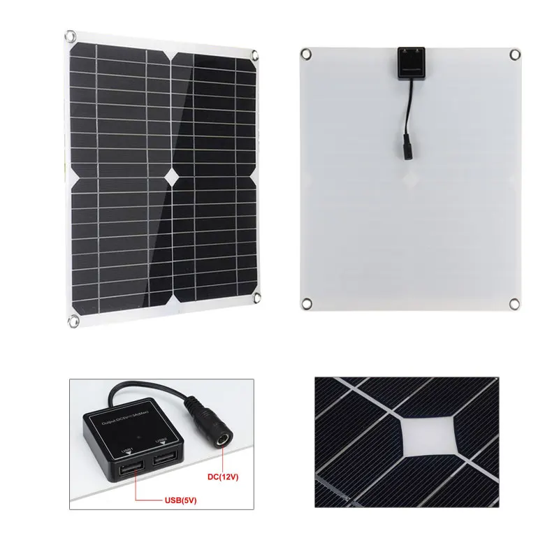 Imagem -06 - Kit Painel Solar Duplo Completo Controlador Solar Células de Energia Carro Iate rv Bateria de Carregamento 12v 5v dc Usb 100a 400w