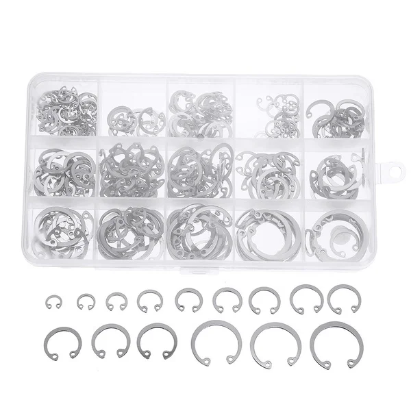 270 Pcs C-Type Circlip Internal And External Snap Retaining Ring Circlip Stainless Steel Shaft Bearing Assortment M8-M26 Kit Set