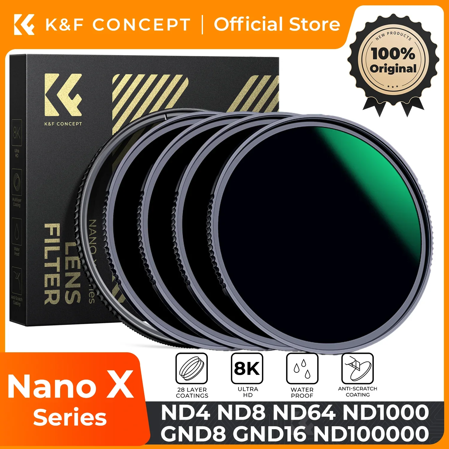 

Фильтры ND K&F CONCEPT 49-82 мм ND4/ND8/ND64/ND1000/GND8/GND16 для объективов камер, нейтральные светоотражающие фильтры с 2/3/6/10 ступенями затемнения, серия Nano-X