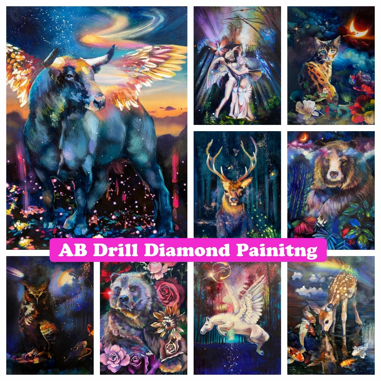 Dimitra Milan Surrealist Nature Animal 5D DIY AB Drills Diamond Painting Embroidery Cross Stitch Cow Deer Bear Mosaic Home Decor