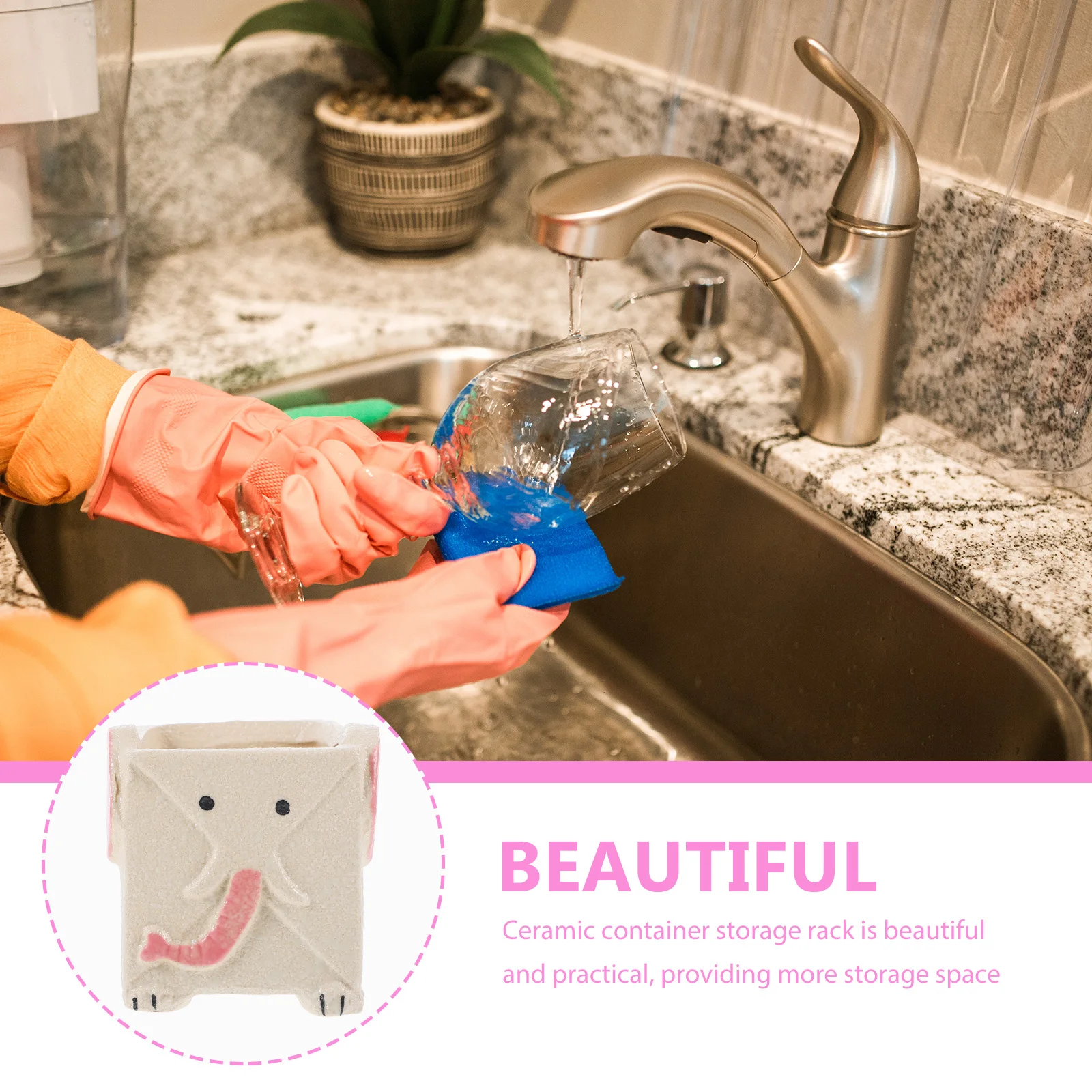 

Ceramic Kitchen Sponge Holder Cartoon Countertop Sink Organizer for Dish Sponge Storage Multifunctional Washable