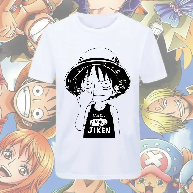 T-shirt bianca ufficiale One Piece da uomo con grafica Luffy Silhouette con logo classico e sfondo multi-personale T-shirt in cotone anime