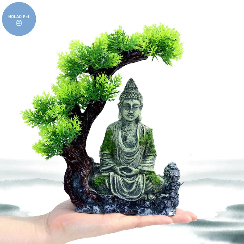 Resin Buddhist Statues Fish Tank Aquarium Buddha Ornaments Fishbowl Accessories Tree Decoration Pet Jellyfish Carp Turtle Shrimp