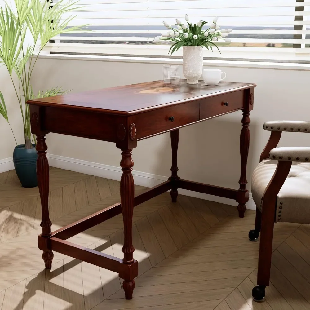 

46” writing desk with 2 Drawers for Home Office, Solid Wood Traditional Vanity Dressing Table, Easy Assembly Computer Desk