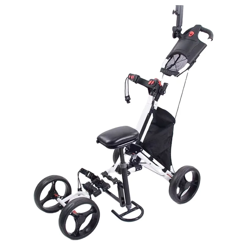 Wholesale Top Quality Foldable Hand Push 4 Wheels with Seat Golf Bag Cart