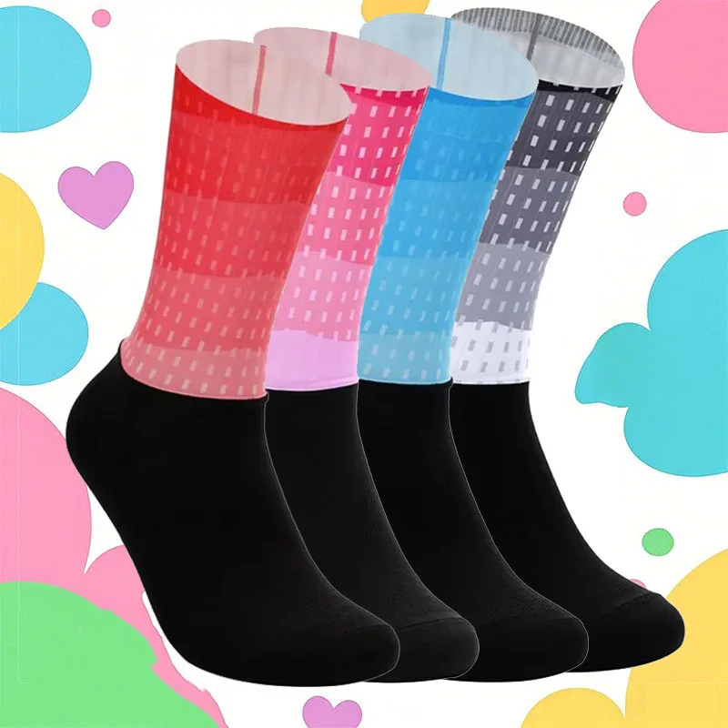 

Summer New Aero Cycling Socks Silicone Seamless Stitching Gradient Road Bike Socks Running Socks
