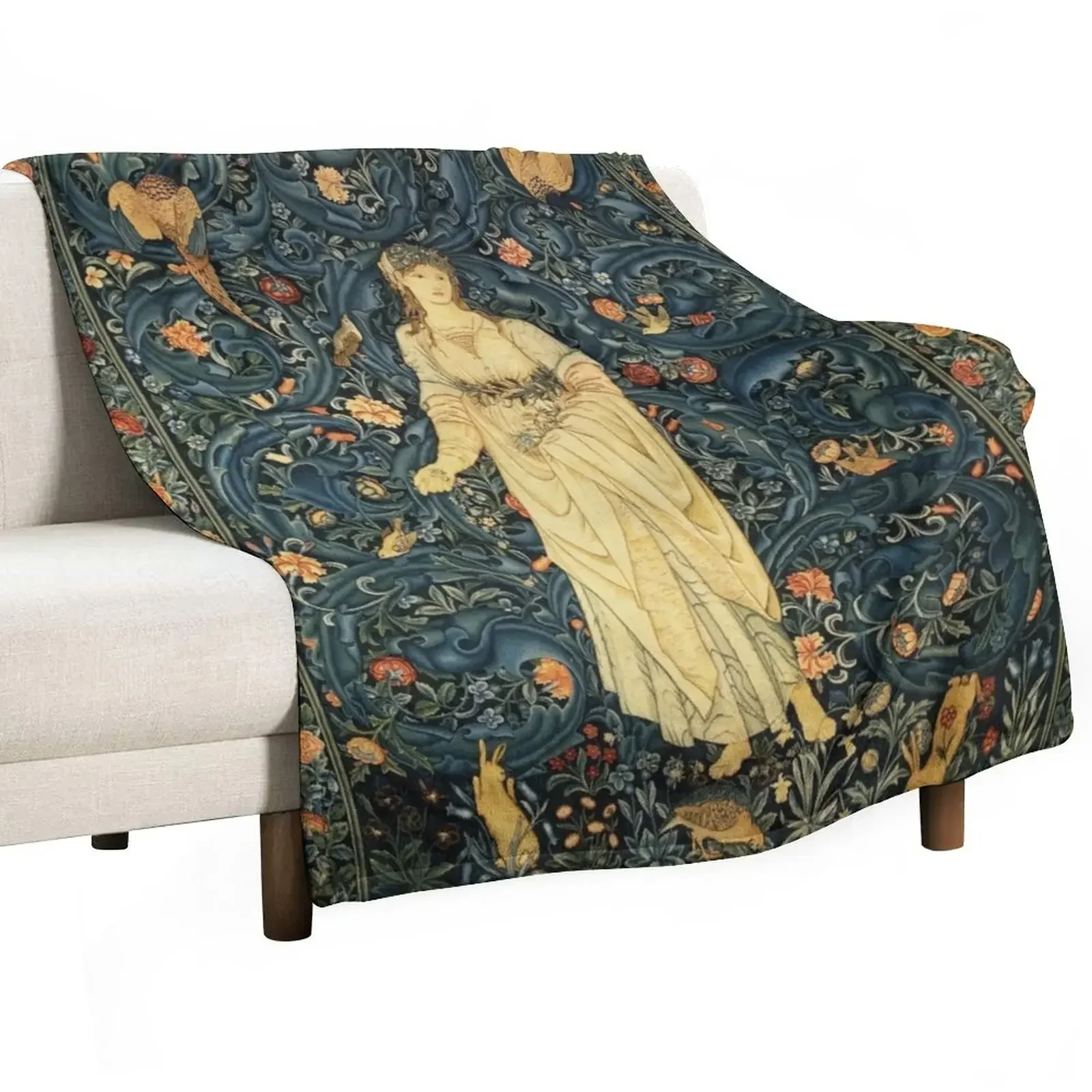 

LADY FLORA, GREENERY, FOREST ANIMALS ,BIRDS ,RABBITS Blue Green Floral Tapestry Throw Blanket anime Fashion Sofas Blankets