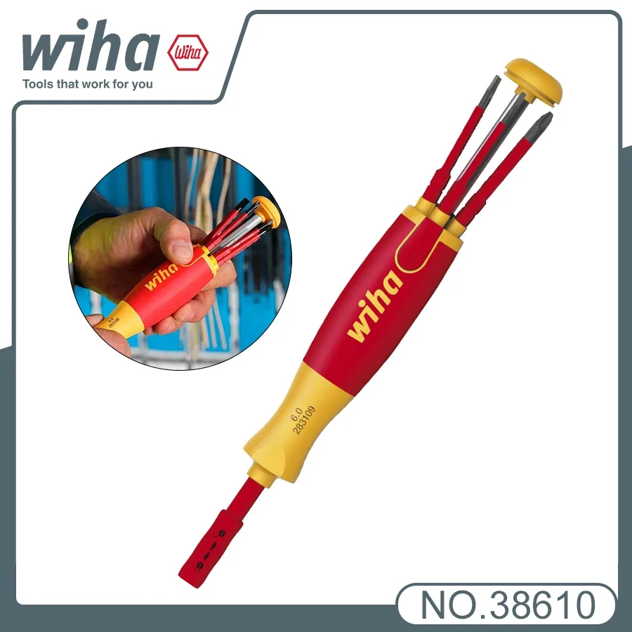 WIHA  Insulated Screwdriver Set 6Pcs with 6 Bits Magazine for Slotted Phlillps Screws Electrician Screwdriver Hand Tools 38610