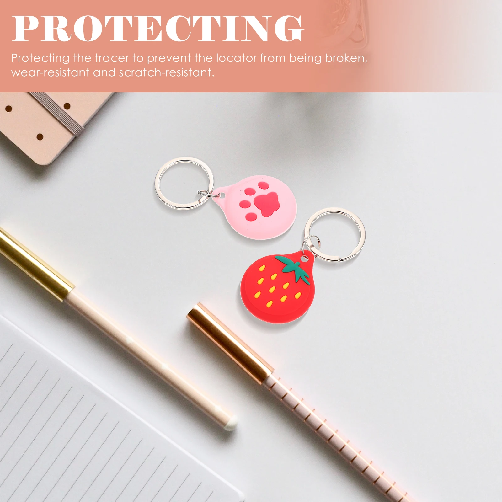 

2Pcs Covers Anti Scratch Protective Case for Phone Tracer Keychain Stainless Steel Silicone Durability