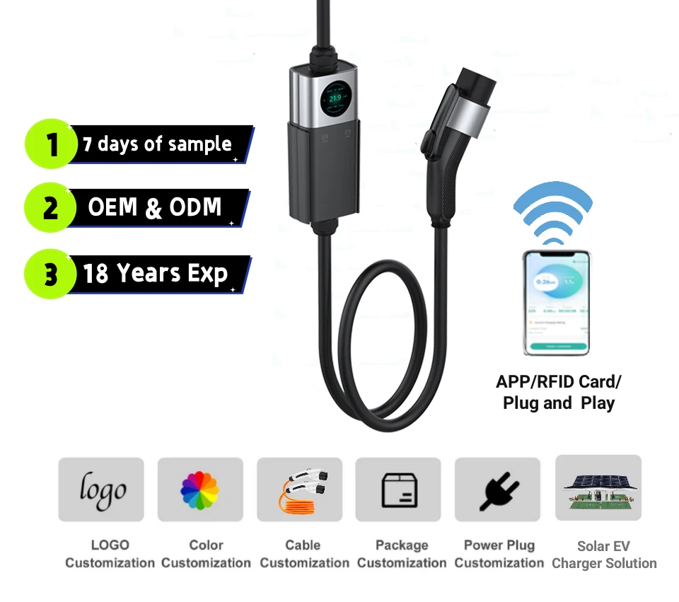 Best seller 7kw 32A car charger type 2 ev charging station waterproof portable current lcd screen ac portable ev charger gbt