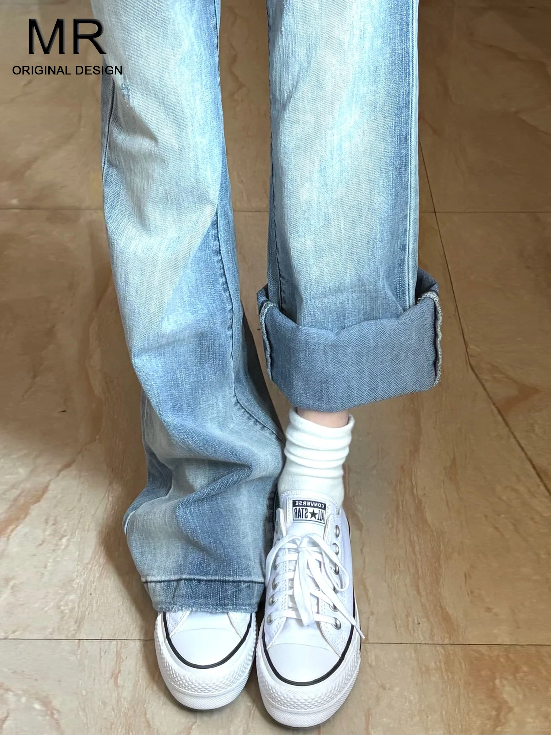 

Blue American Retro Bell Bottom Jeans Women's Summer Low Waist Slimming Flared Pants Casual Style Classic Blue Denim Jeans