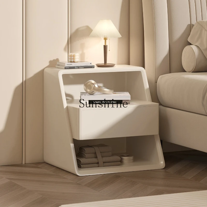 

Italian minimalist bedside table solid wood cream wind simple environmentally friendly baking paint creative bedroom