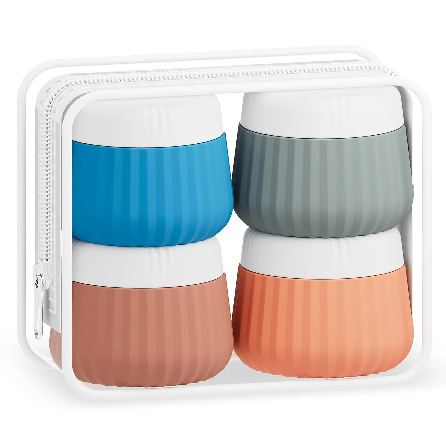 Articoli da toeletta Contenitori da viaggio, Barattoli di crema in silicone Contenitori da viaggio approvati dalla Tsa con sacchetti trasparenti, Accessori da viaggio a prova di perdite con coperchi, Adatto per trucco, viso, corpo e crema per le mani (confezione da 4), Essenziale per le vacanze di viaggio e crociera