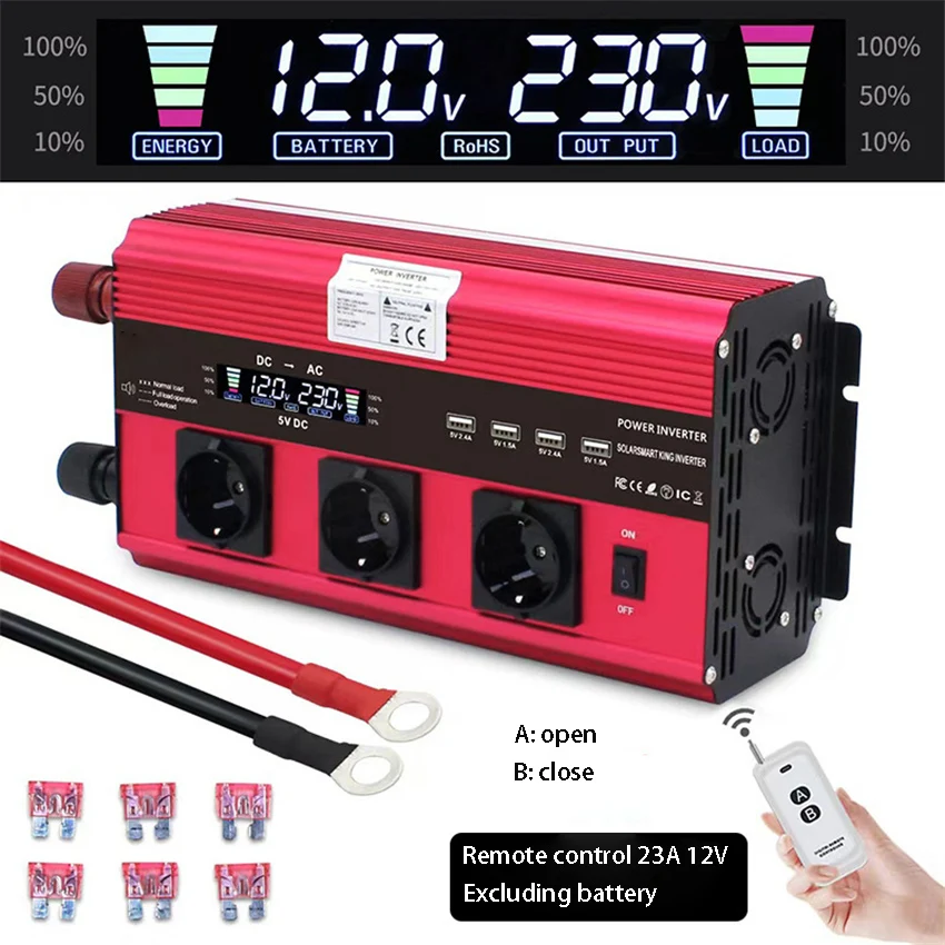 2500W/5000W Car Inverter LCD Display Screen European Standard 12/24V To 110V/220V Household Inverter Correction Sine Wave