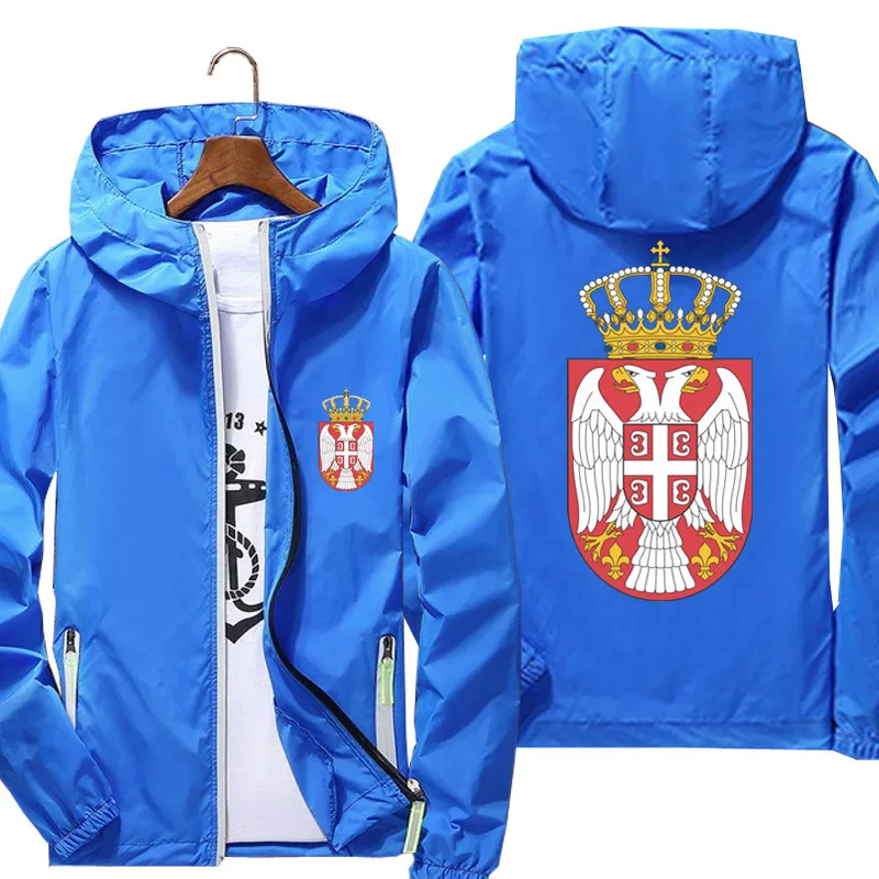 The Coat Of Arms Of Serbia Zipper Men's Hooded Male Windbreaker Reflective Coat Hoodies Jacket t shirt Zipper Pilot Parkas 7XL