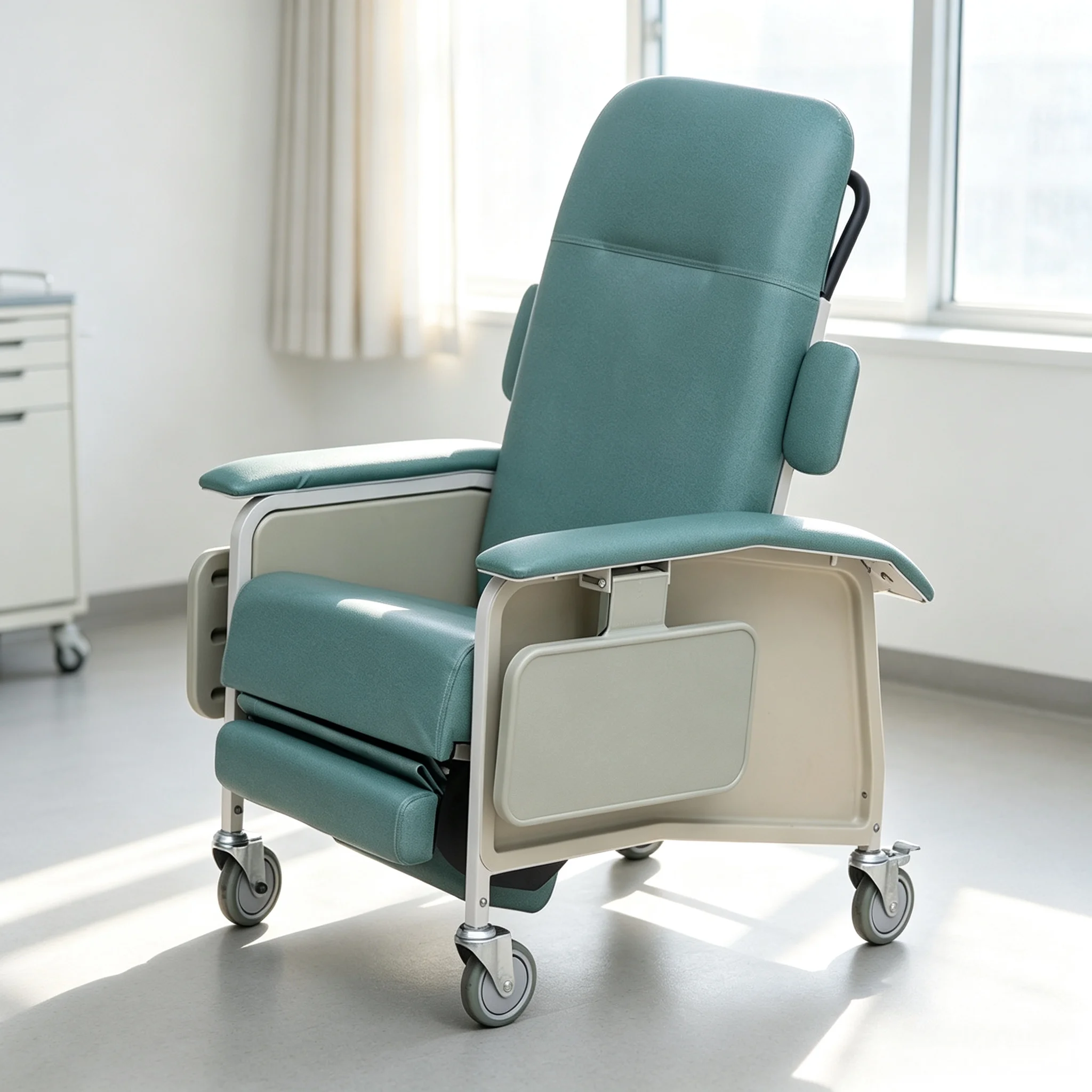 Medical High Quality Geriatric Recliner Chair Painted Steel Frame Medical PVC Leather 120KG Safe Load