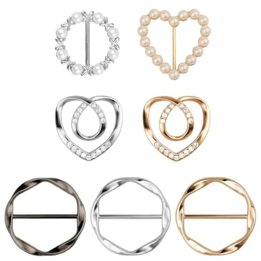 7PCS Premium Scarf Ring Clip, Cute T-Shirt Clips for Women Clothing, 4 Different Sized Shirt Ties Clips Waist Cinch Clip Buckle