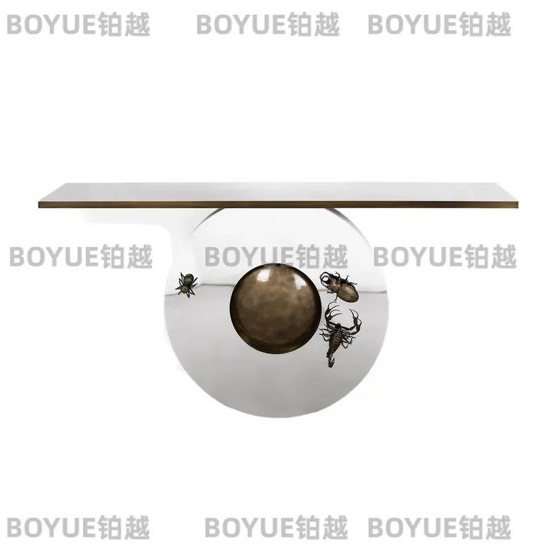 Luxury Stainless Steel Entryway Table Modern Console for Living Room Wall Villa Foyer Decor Artistic End View Furniture Piece