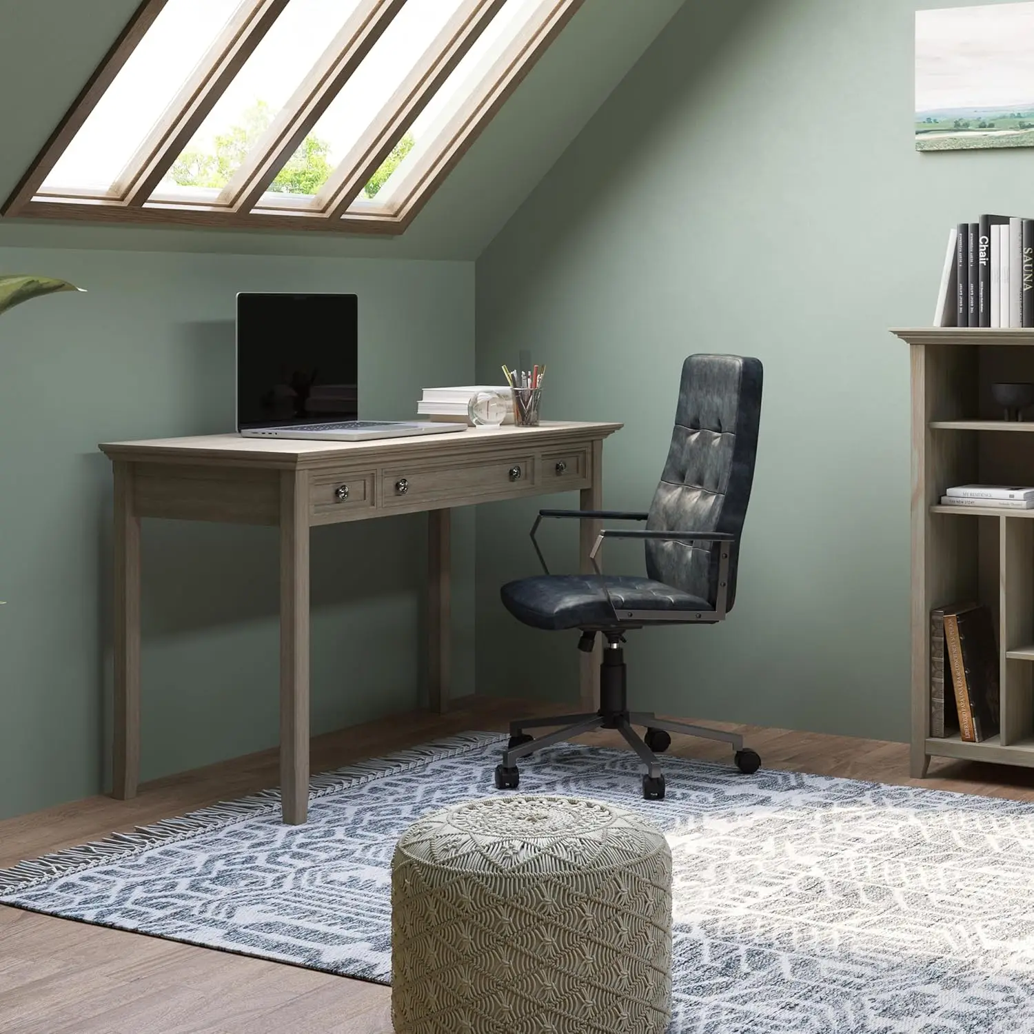 Simplihome Amherst Solid Wood Transitional 54 Inch Wide Desk In Distressed Grey, For The Office Desk, Writing Table,