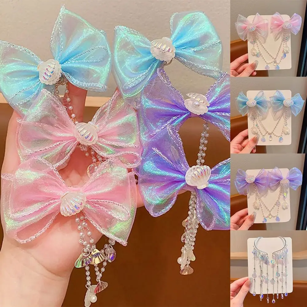 Fashion Cute Mermaid Princess Head Wear Children Baby Fresh Tassel Pearl Bow Ear Hook Headwear Women Girl Shell Fairy Decoration