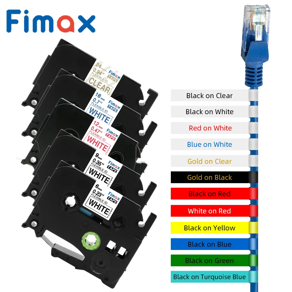 1 Pcs 7 Color Flexible Tape Compatible for Brother TZe-FX231 TZeFX631 TZe-FX631 12mm TZe-FX621 TZe-FX641 P-touch Label Tape