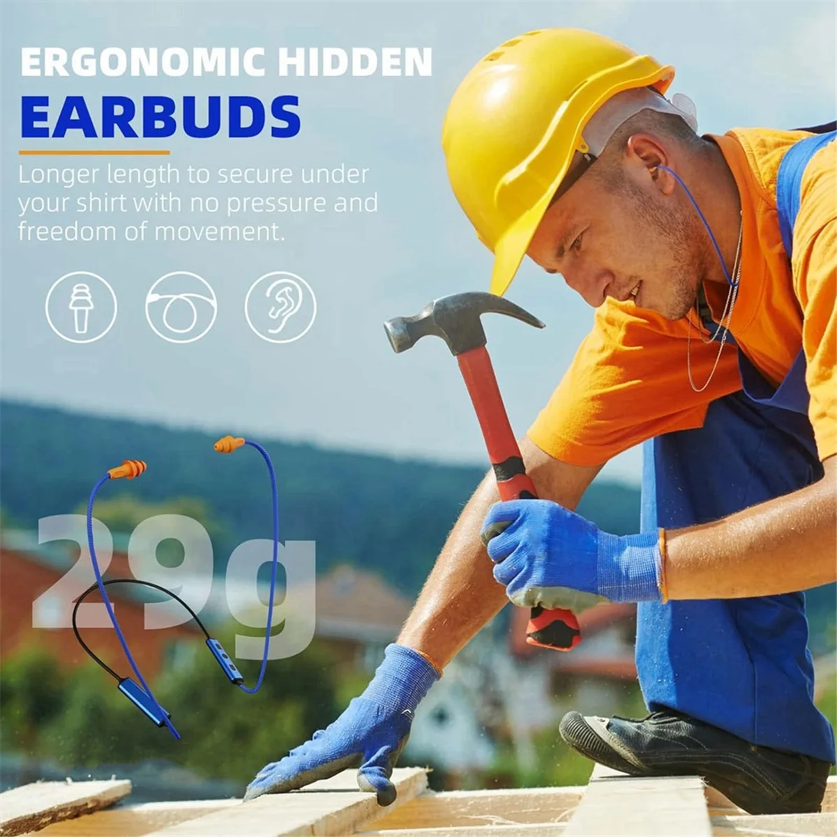 Bluetooth Ear Plugs para trabalho, proteção auditiva, adequado para canteiro de obras e ambientes ruidosos