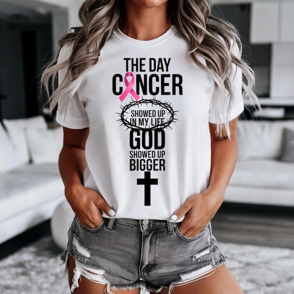 2025 Mes de Concientización sobre el Cáncer de Mama Camisa de Mujer Dios de Concientización sobre el Cáncer de Mama Mostrar Cita Cristiana más Grande para Camisetas Tops