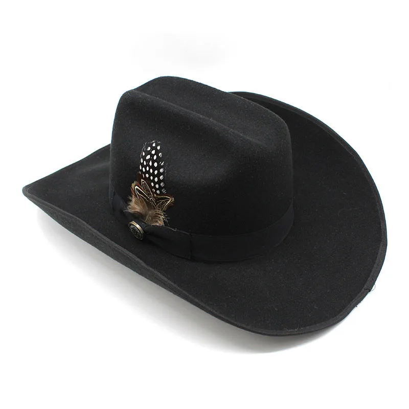 Retro Feather Tibetan Style Imitation Cashmere Women Men Large Wide Brim Yellowstone Cowboy Western Hat Cowgirl Cap (56-59cm)