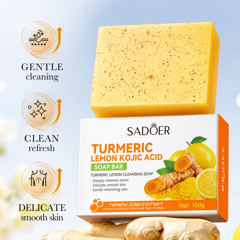 

SADOER Turmeric Lemon Skin Cleansing Soap Whitening Fragrance Remove Yellow Cleansing Cleansing Body Handmade Soap