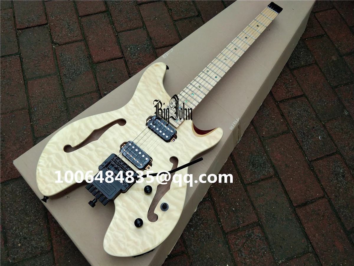 

6 Strings Headless Electric Guitar,Semi Hollow Body&Normal 24 Frets Maple Fingerboard A Style Double Wave Bridge BJ-528