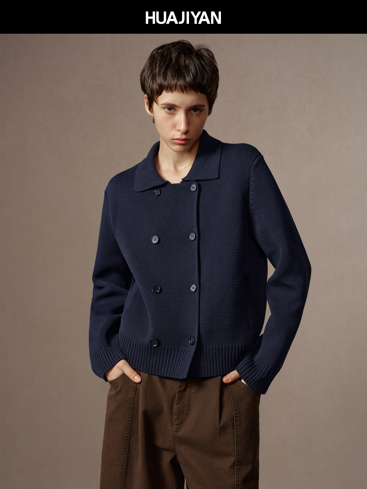 

Вязаный кардиган Hua Ji Yan из шелкового хлопка с двойными пуговицами, женская верхняя одежда, модный универсальный женский кардиган с длинными рукавами