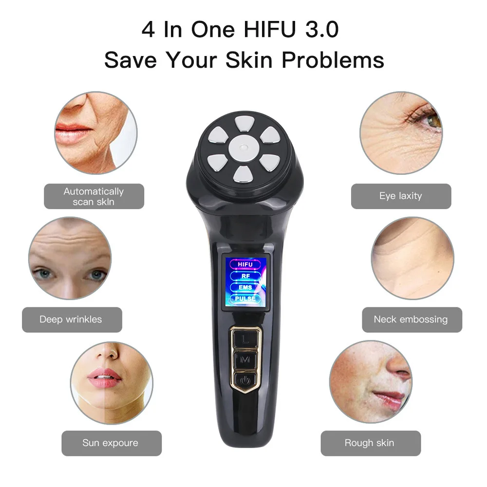 Mini máquina de ultra-som HIFU, EMS Micro corrente, Face Lift, rejuvenescedor, resistente a rugas, massageador, dispositivo de beleza, 4 em 1, mais novo