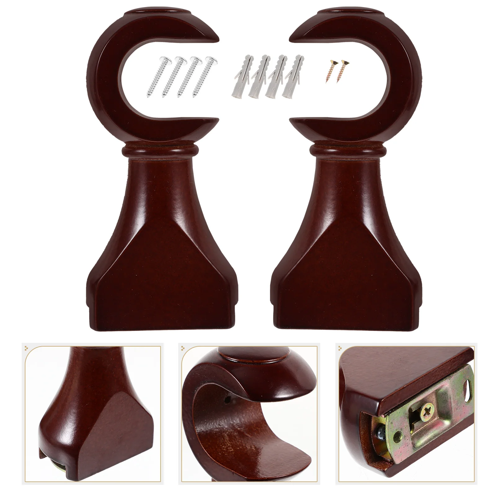 2 Pcs Curtain Rod Tray Wood Holder Replacement Wooden Brackets Hooks Rail Support Racks Track Pole