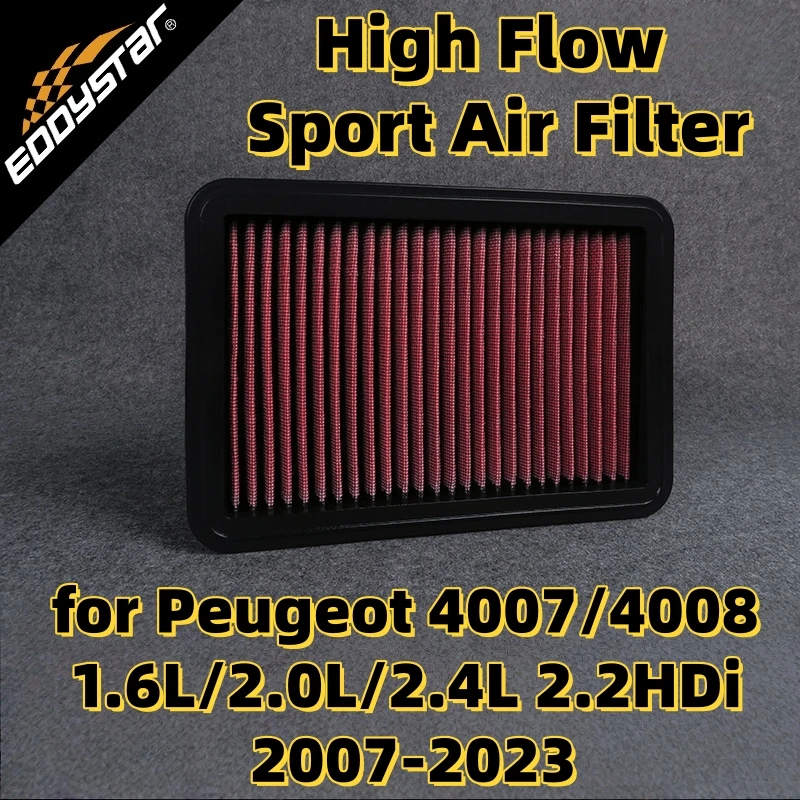 

High Flow Sport Air Filter for Peugeot 4007 4008 1.6L/2.0L/2.4L 2.2HDi 2007-2023 Washable Racing Intake Filters